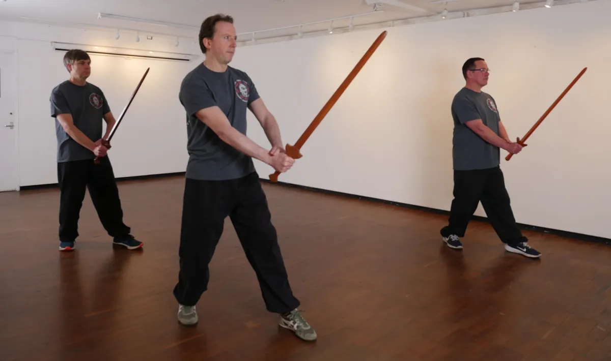 Ollie Smith practising Xingyi sword at The Moral Dragon