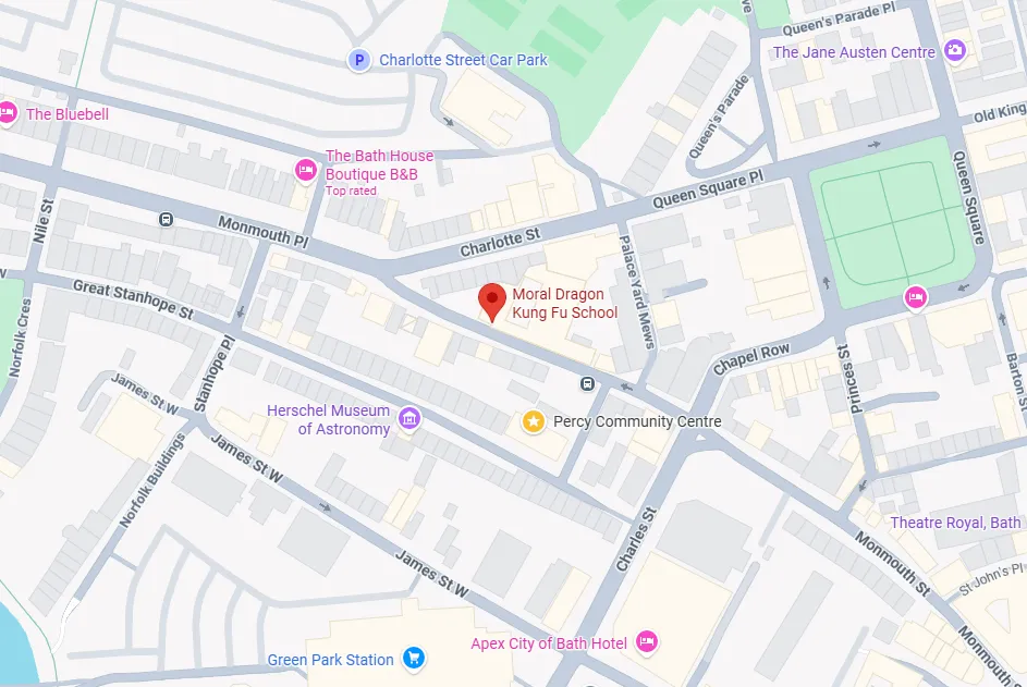 Map showing The Moral Dragon kung fu school at 19A Monmouth Place, Bath BA1 2AY